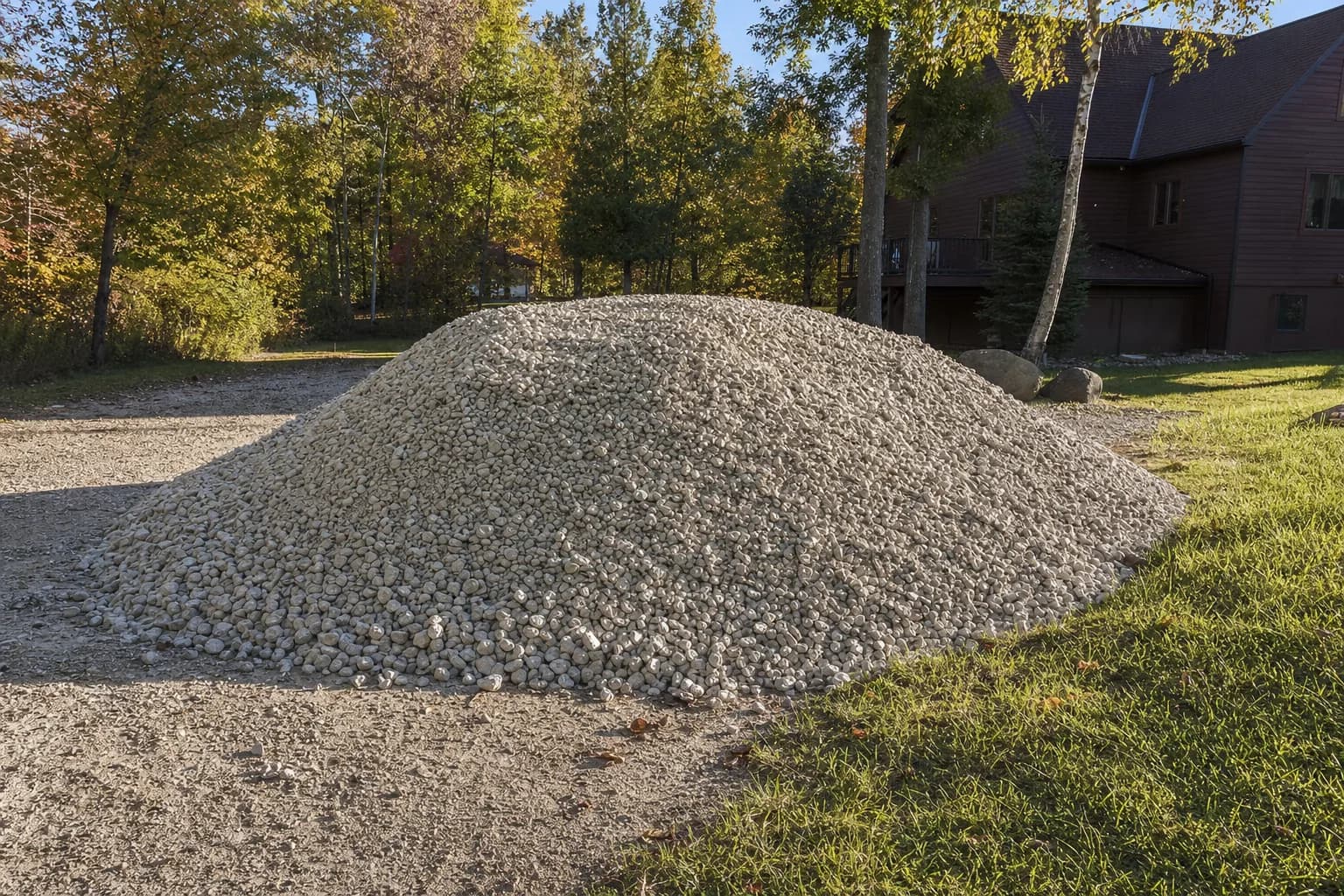 Landscaped backyard with stone pathways