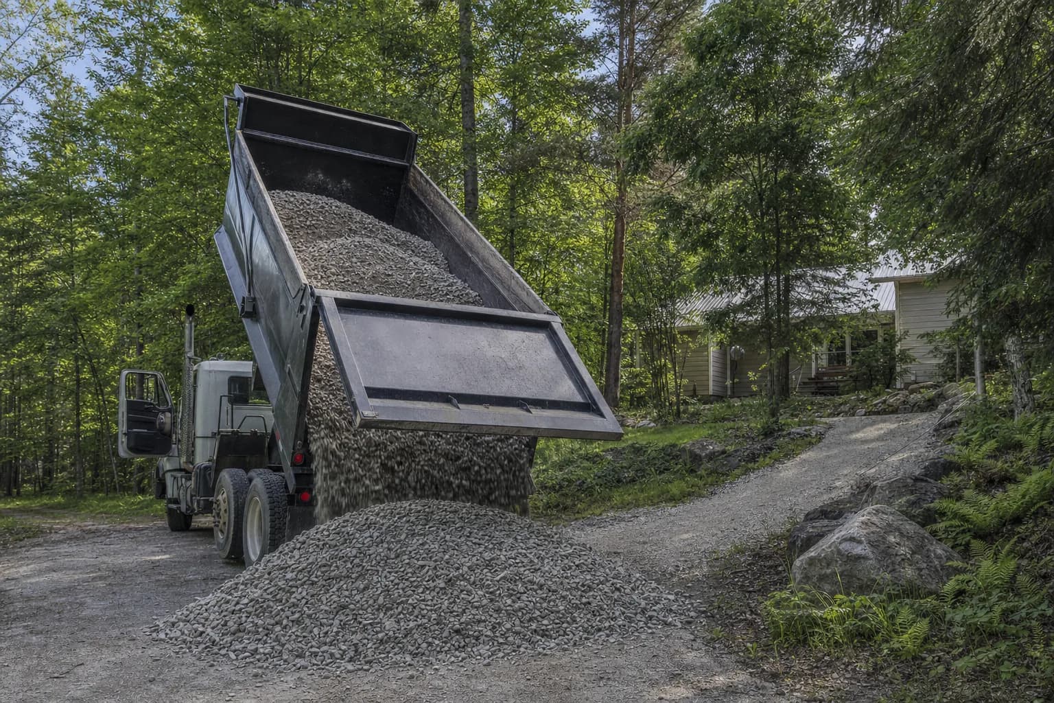 Freshly laid gravel driveway at a residential property