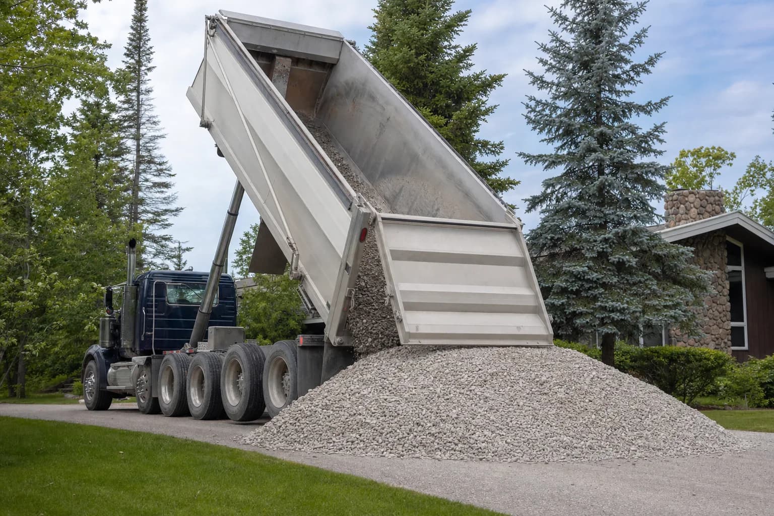 Dump truck delivering gravel
